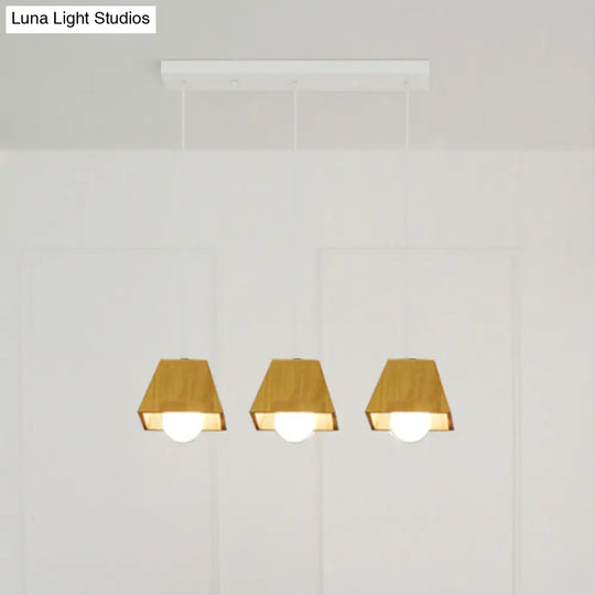 Nordic Wooden Tapered Ceiling Light Pendant - 3 Bulb Led Multi-Light Fixture For Dining Room