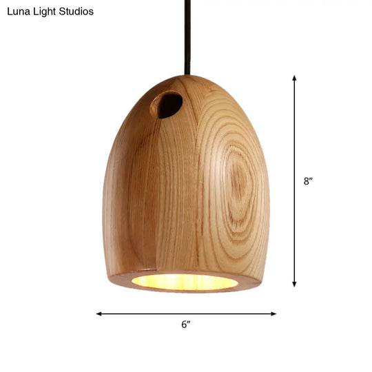 Nordic Wooden Dome Pendant Lamp For Dining Room - 1-Light Beige Ceiling Hang Light