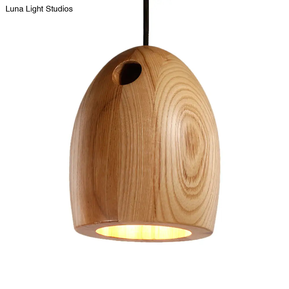 Nordic Wooden Dome Pendant Lamp - Small 1-Light Beige Ceiling Hang Light For Dining Room