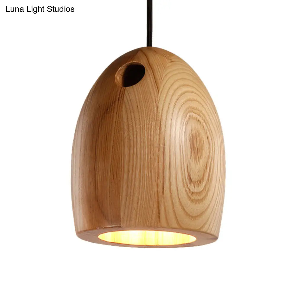 Nordic Wooden Dome Pendant Lamp For Dining Room - 1-Light Beige Ceiling Hang Light