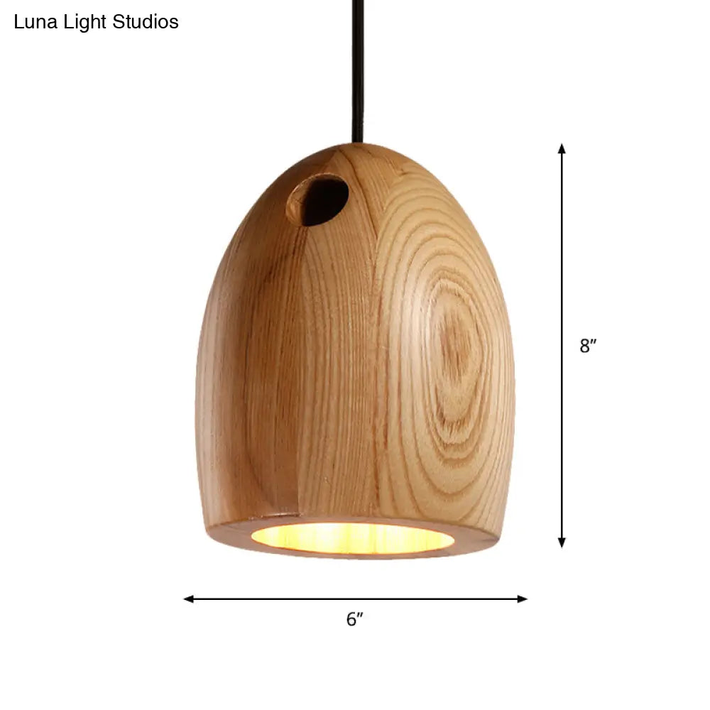 Nordic Wooden Dome Pendant Lamp - Small 1-Light Beige Ceiling Hang Light For Dining Room