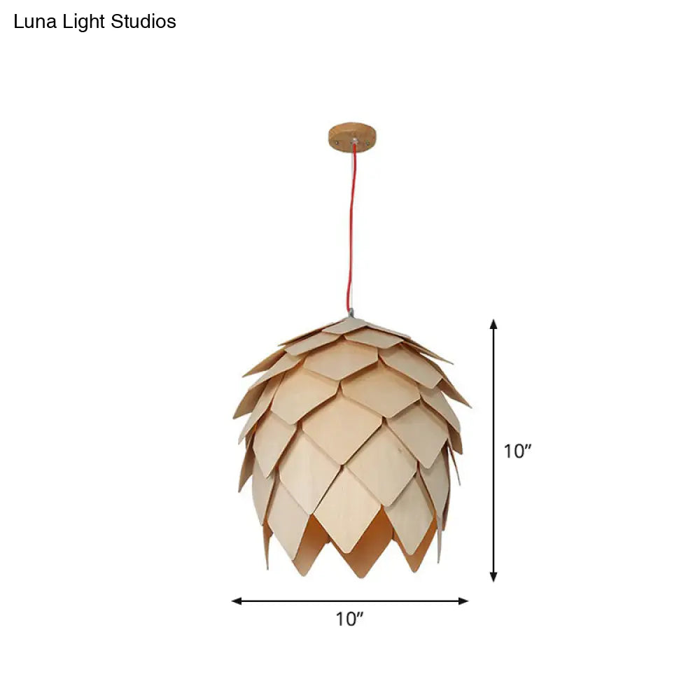 Nordic Wooden Hanging Lamp With Artichoke Design For Restaurants - 1 Head Pendant Light Fixture