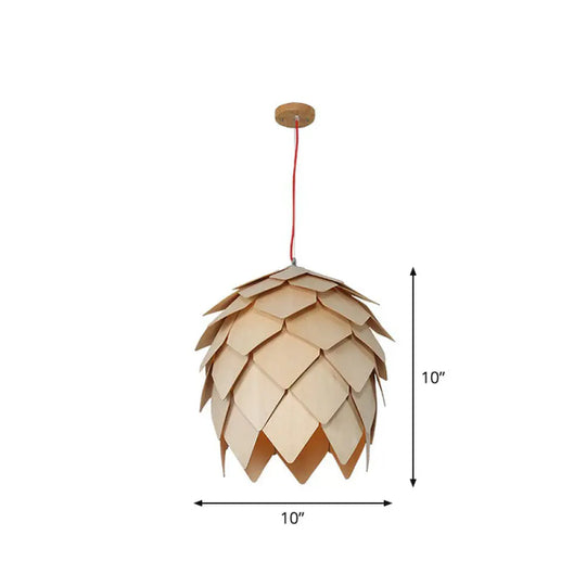 Nordic Wooden Hanging Lamp With Artichoke Design For Restaurants - 1 Head Pendant Light Fixture Wood