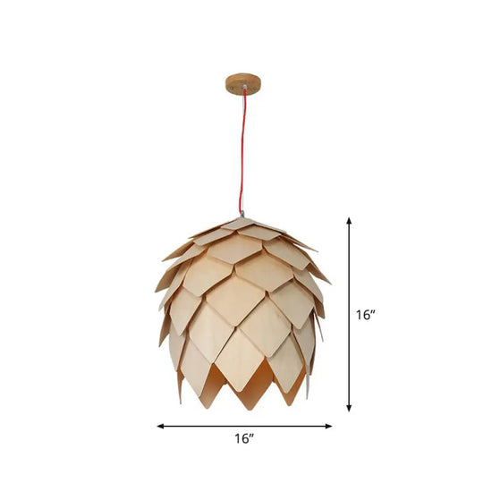 Nordic Wooden Hanging Lamp With Artichoke Design For Restaurants - 1 Head Pendant Light Fixture Wood