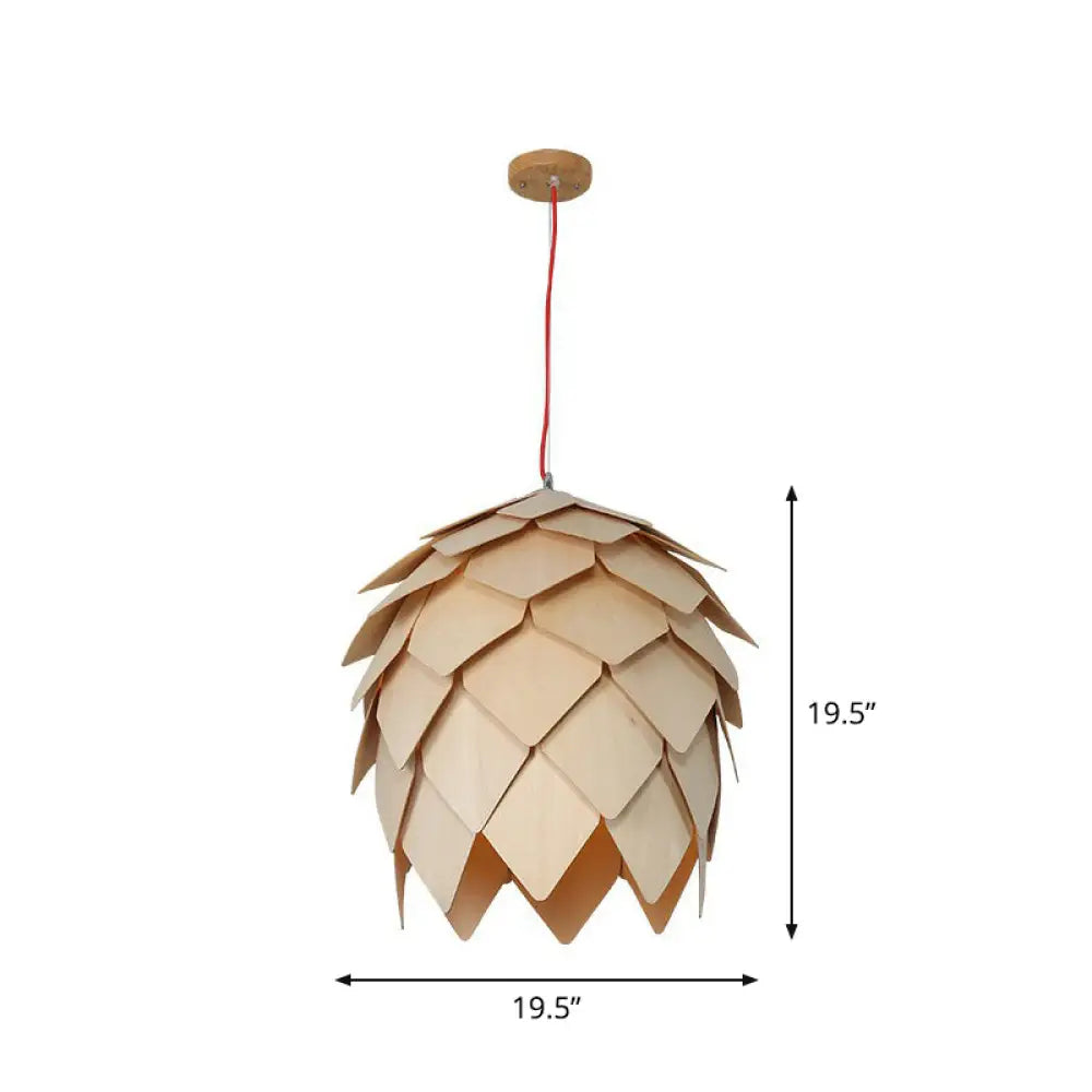 Nordic Wooden Hanging Lamp With Artichoke Design For Restaurants - 1 Head Pendant Light Fixture Wood