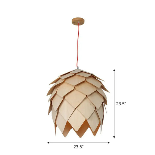 Nordic Wooden Hanging Lamp With Artichoke Design For Restaurants - 1 Head Pendant Light Fixture Wood