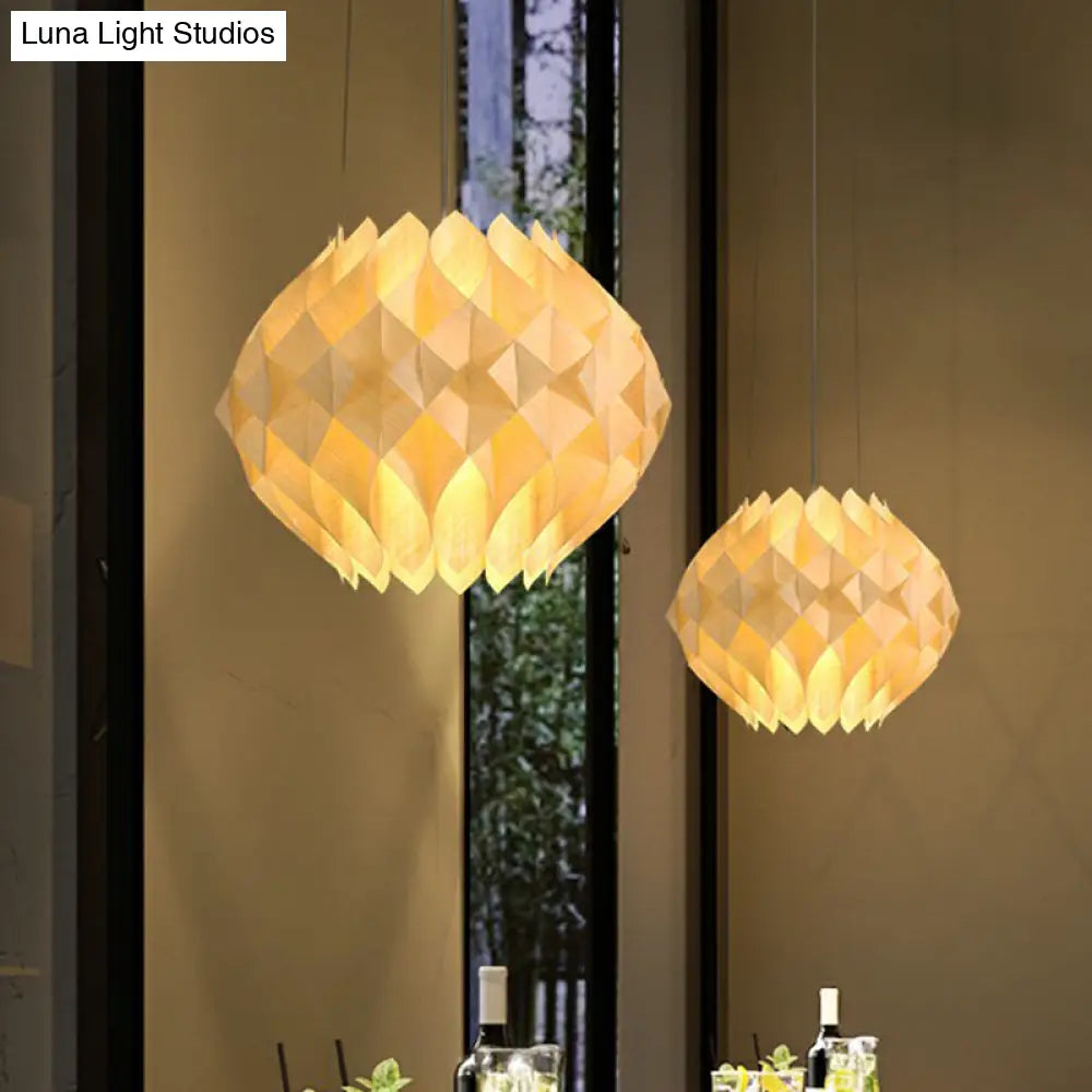 Nordic Wooden Hanging Light: 1-Light Beige Ceiling Lamp