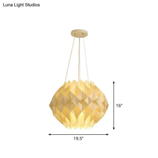 Nordic Wooden Hanging Light: 1-Light Beige Ceiling Lamp