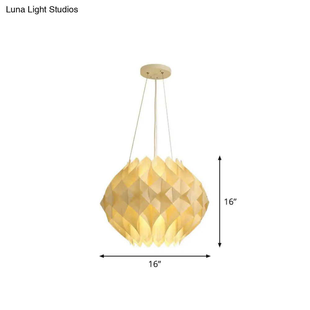 Nordic Wooden Hanging Light: 1-Light Beige Ceiling Lamp