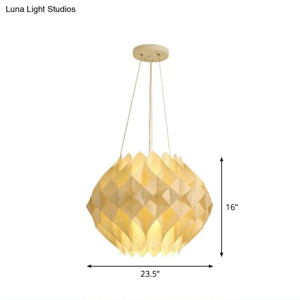 Nordic Wooden Hanging Light: 1-Light Beige Ceiling Lamp