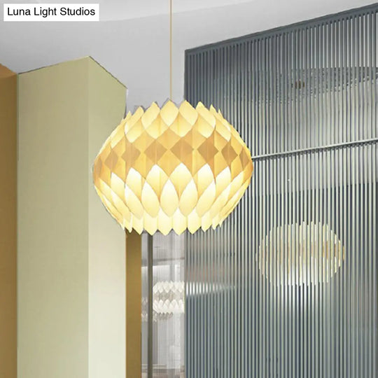 Nordic Wooden Hanging Light: 1-Light Beige Ceiling Lamp