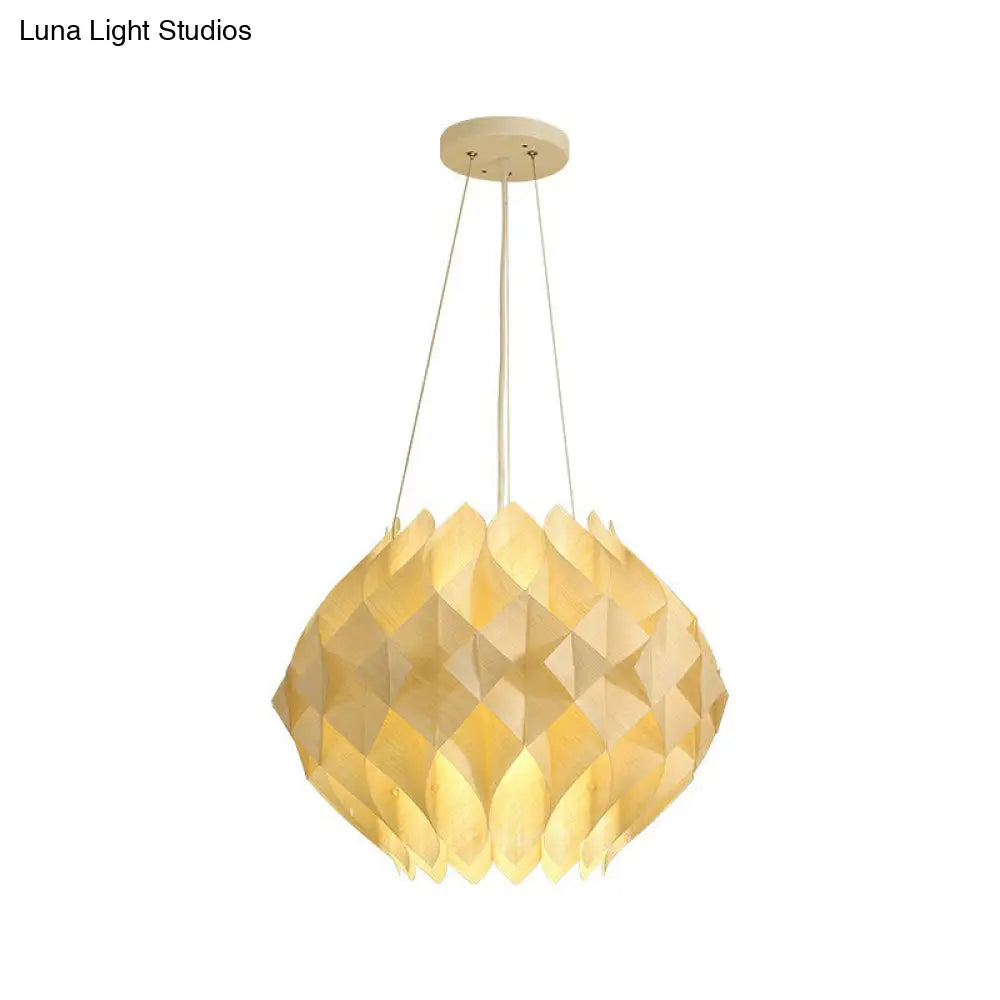 Nordic Wooden Hanging Light: 1-Light Beige Ceiling Lamp