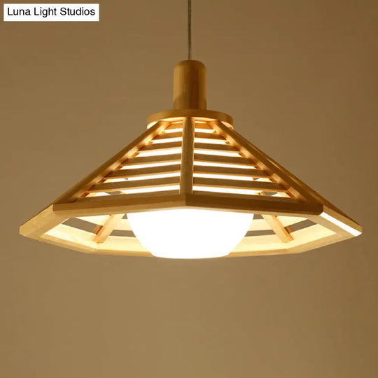 Nordic Wooden Hanging Light With Conical Cage Design - Perfect For Restaurants And Homes