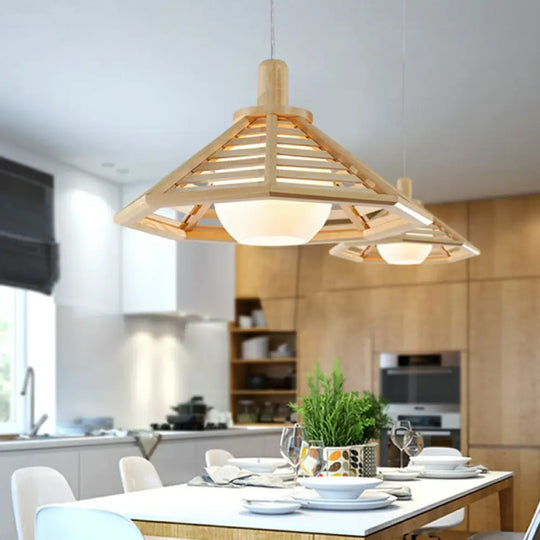 Nordic Wooden Hanging Light With Conical Cage Design - Perfect For Restaurants And Homes Wood /