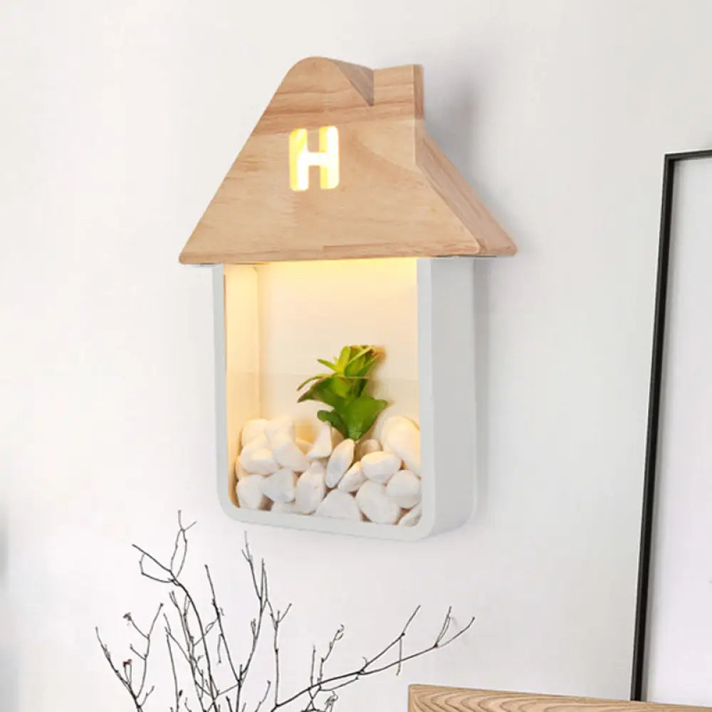 Nordic Wooden Led Wall Sconce Light With Storage Shelf - Grey/White/Green White