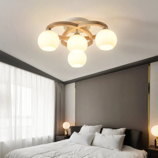Nordic Wooden Semi Flush Bedroom Ceiling Lamp With Milk Glass Shade 4 / Wood