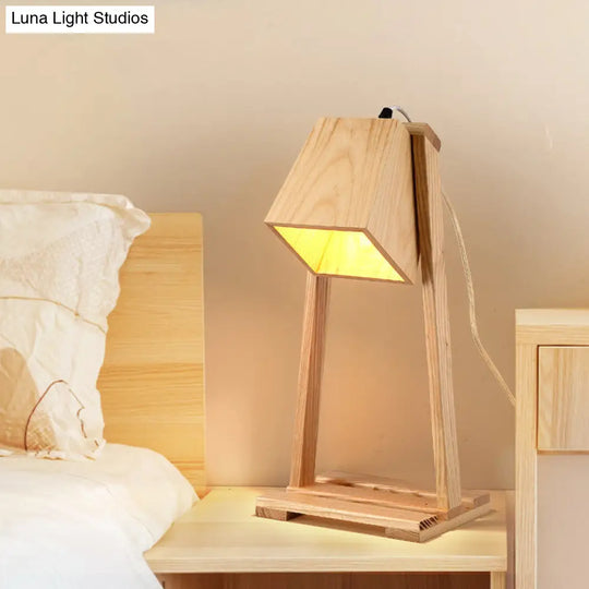 Nordic Wooden Trapezoid Night Light With Storage Shelf - Beige