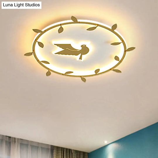 Nordic Wreath-Pigeon Gold Led Flushmount Ceiling Light For Kids Room - Ultrathin & Acrylic