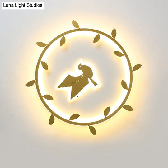 Nordic Wreath-Pigeon Gold Led Flushmount Ceiling Light For Kids Room - Ultrathin & Acrylic
