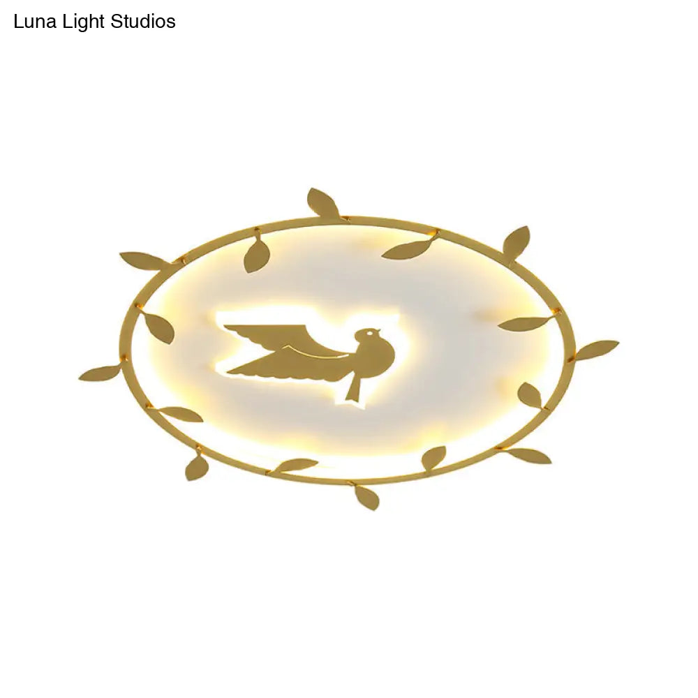 Nordic Wreath-Pigeon Gold Led Flushmount Ceiling Light For Kids Room - Ultrathin & Acrylic