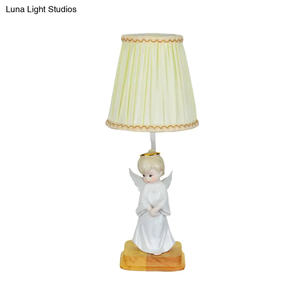 Nordic Yellow Cone Lamp With Pleated Fabric Shade - Stylish Desk Lighting Angel Deco (1 Light)