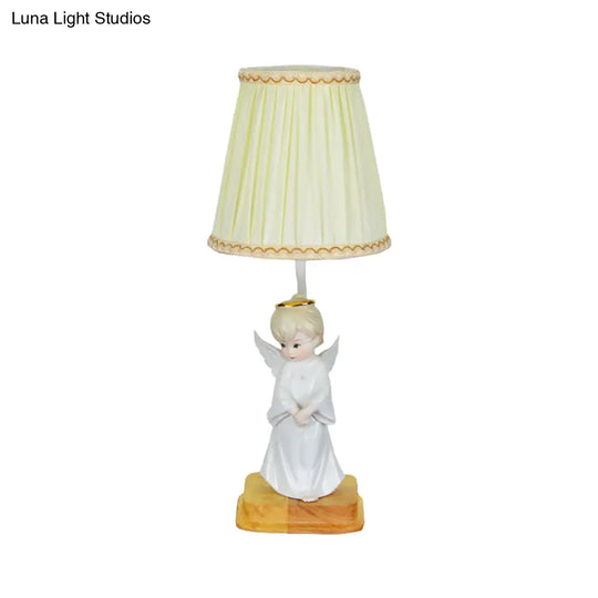 Nordic Yellow Cone Lamp With Pleated Fabric Shade - Stylish Desk Lighting Angel Deco (1 Light)