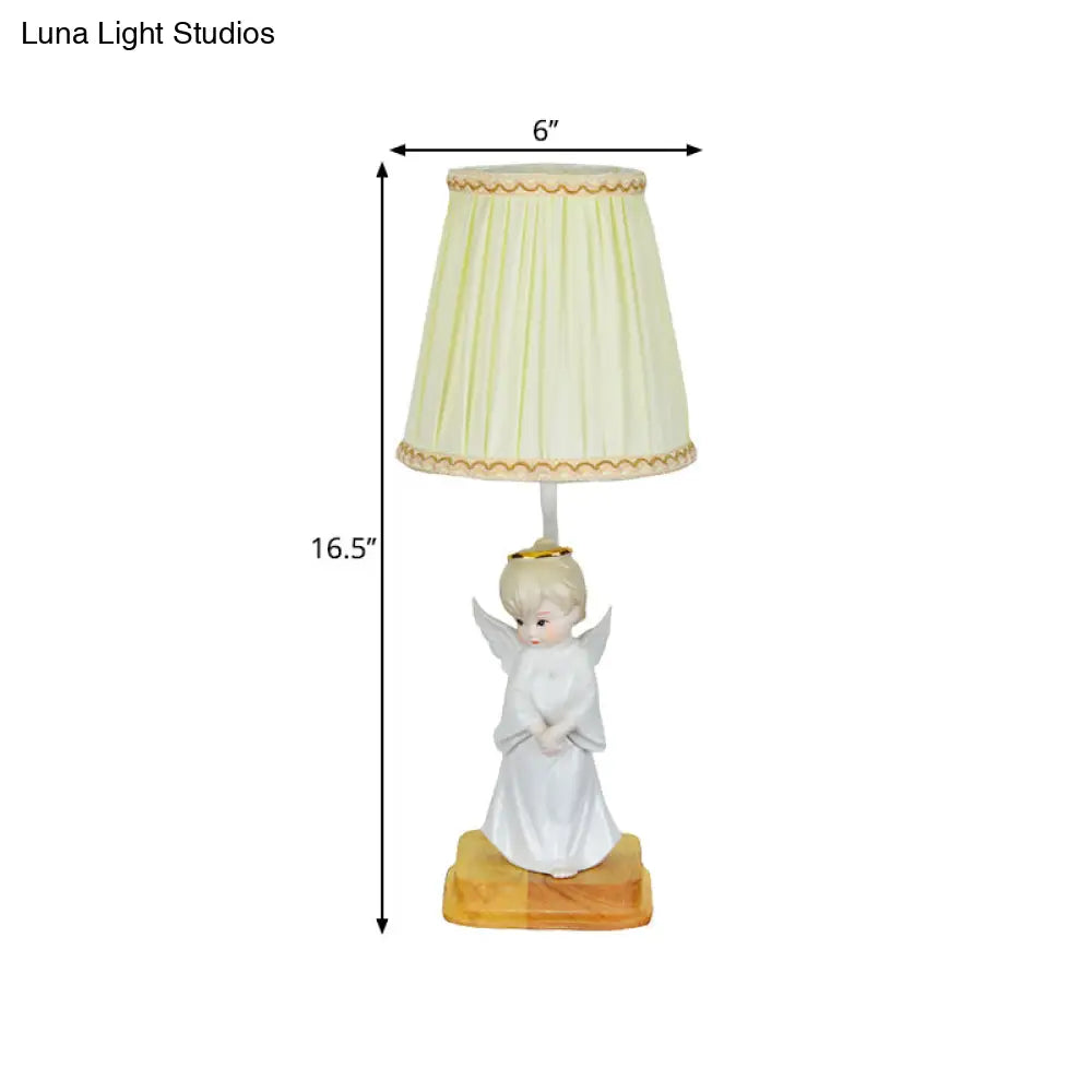 Nordic Yellow Cone Lamp With Pleated Fabric Shade - Stylish Desk Lighting Angel Deco (1 Light)