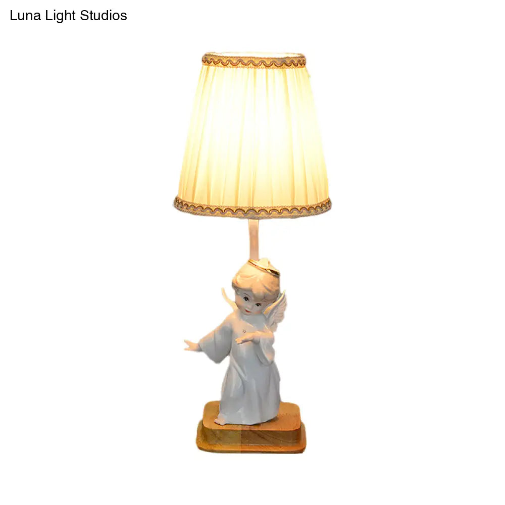 Nordic Yellow Cone Lamp With Pleated Fabric Shade - Stylish Desk Lighting Angel Deco (1 Light)