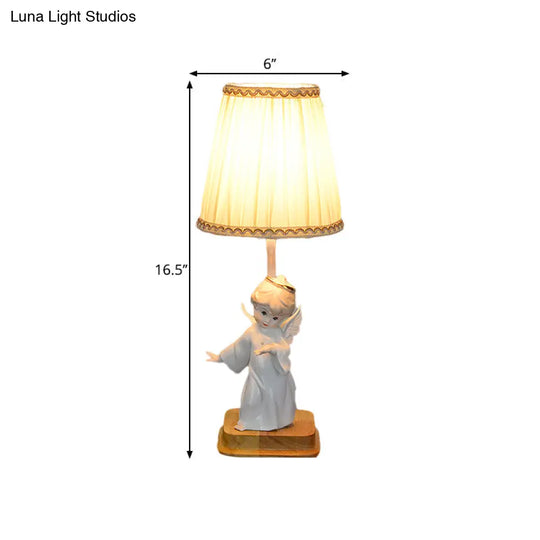 Nordic Yellow Cone Lamp With Pleated Fabric Shade - Stylish Desk Lighting Angel Deco (1 Light)