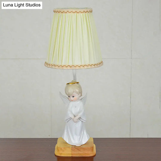 Nordic Yellow Cone Lamp With Pleated Fabric Shade - Stylish Desk Lighting Angel Deco (1 Light)