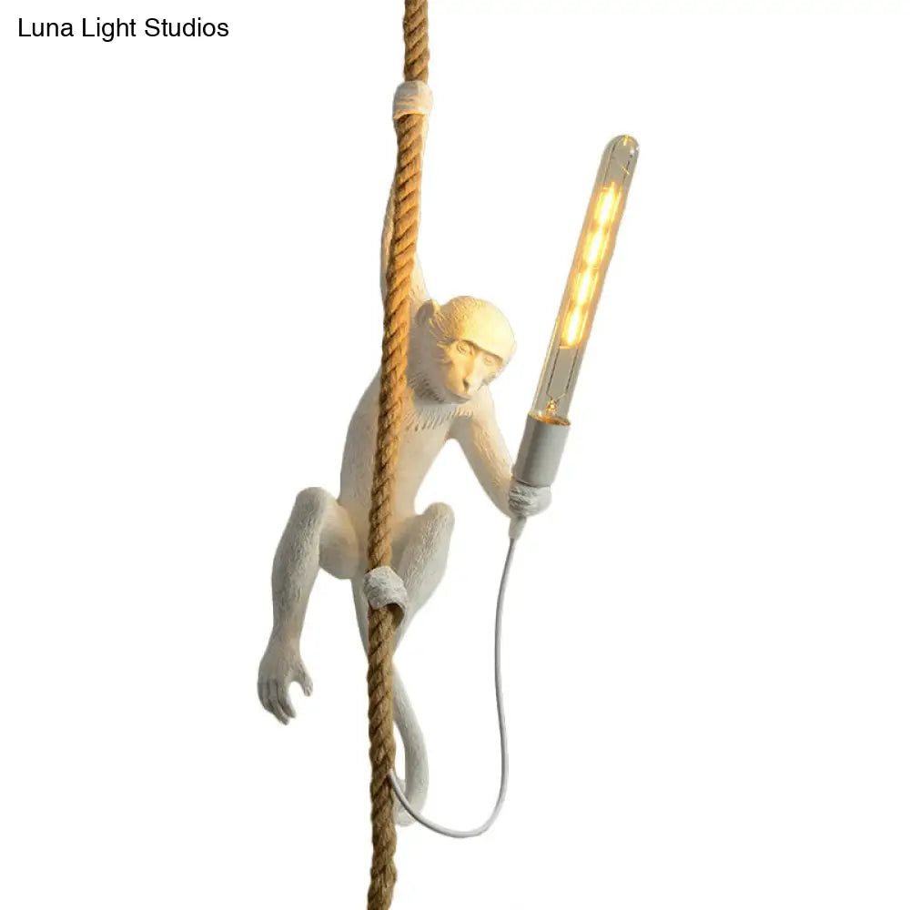 Monkey Pendulum Resin Light - Unique Lodge Pendant For Restaurants In Gold/Black/White With Rope