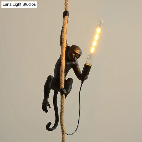 Novelty Lodge Pendant Light With Resin Monkey Pendulum - 1 Head Gold/Black/White Ideal For