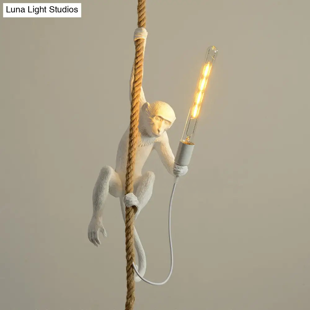 Monkey Pendulum Resin Light - Unique Lodge Pendant For Restaurants In Gold/Black/White With Rope