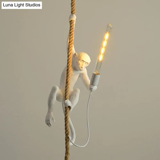 Monkey Pendulum Resin Light - Unique Lodge Pendant For Restaurants In Gold/Black/White With Rope