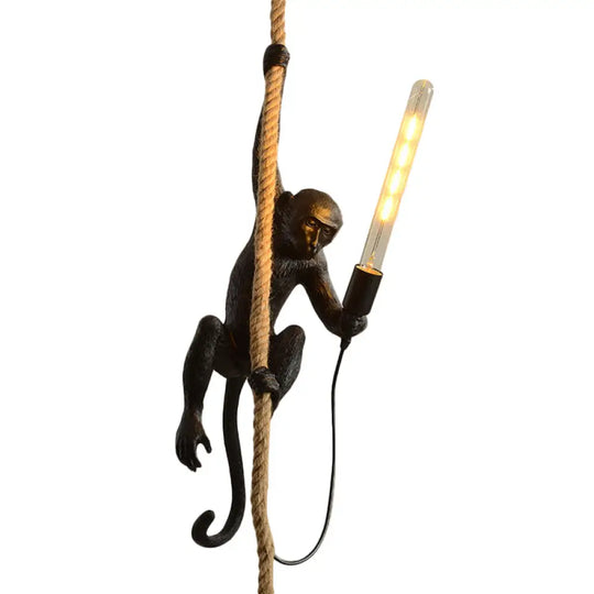 Novelty Lodge Pendant Light With Resin Monkey Pendulum - 1 Head Gold/Black/White Ideal For