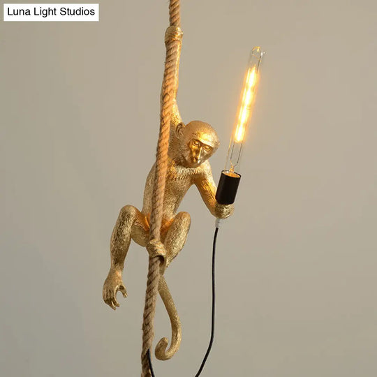 Novelty Lodge Pendant Light With Resin Monkey Pendulum - 1 Head Gold/Black/White Ideal For