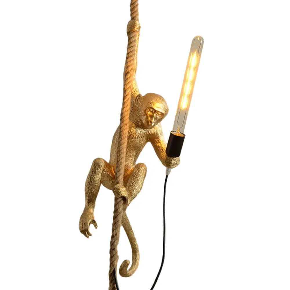 Novelty Lodge Pendant Light With Resin Monkey Pendulum - 1 Head Gold/Black/White Ideal For