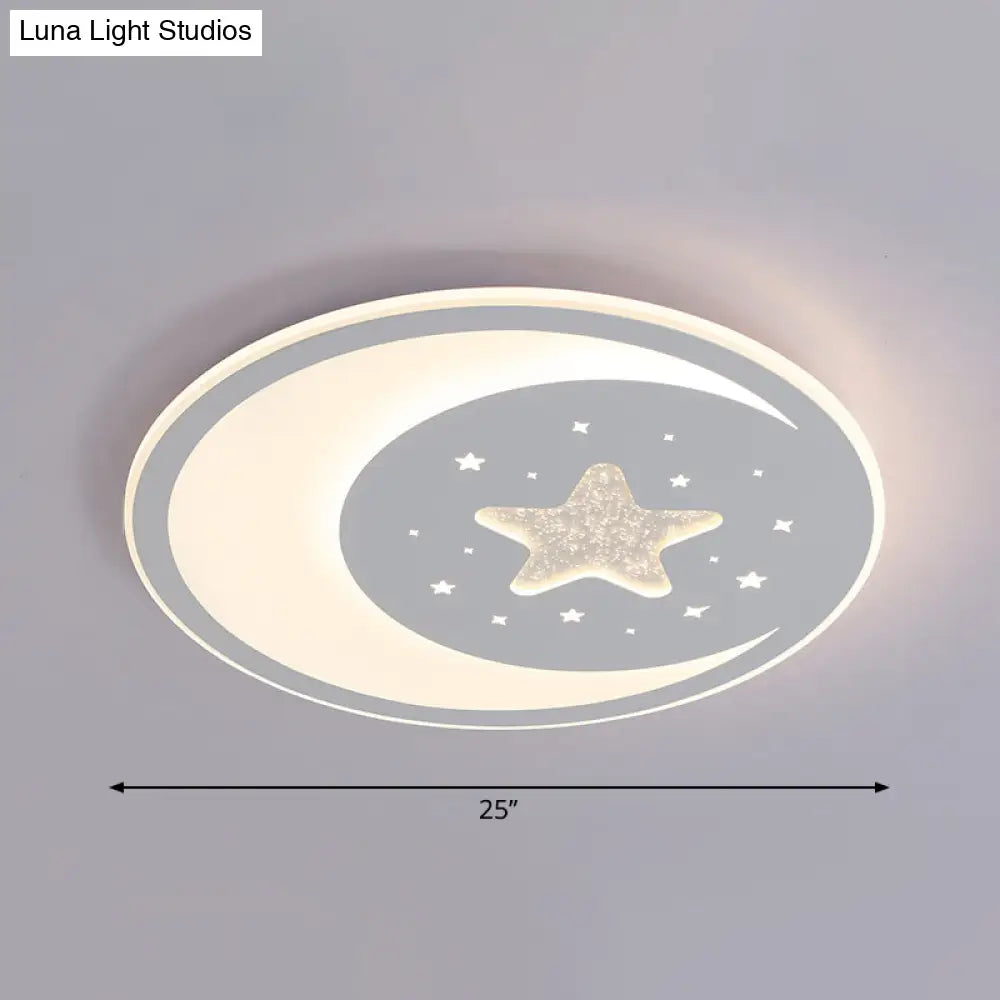 Nursery Ceiling Light: Starry Moon Night Led Flush Mount Fixture