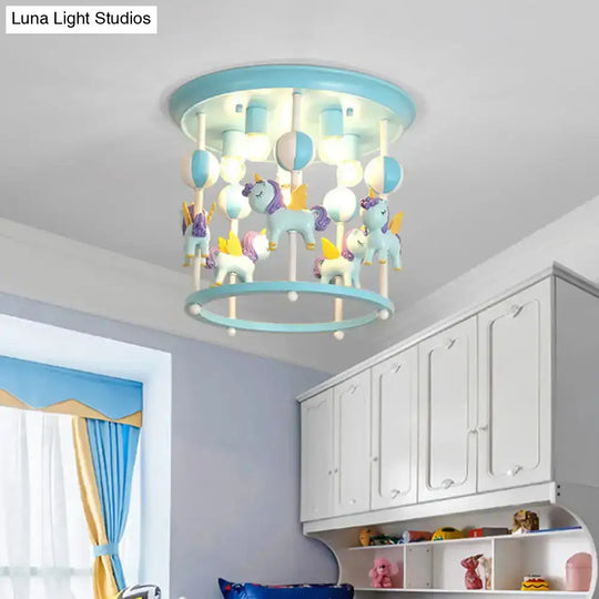 Nursery Flush Mount Light Fixture - Merry-Go-Round Resin 6 Heads