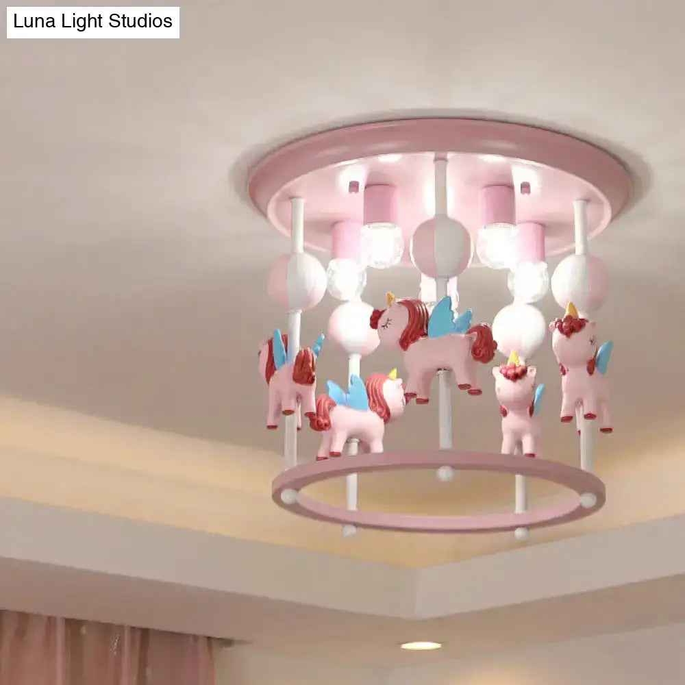 Nursery Flush Mount Light Fixture - Merry-Go-Round Resin 6 Heads