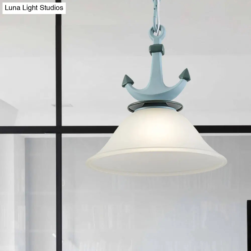 Nursery Hanging Lamp With Simple Dimpled Glass Shade - 1-Light Down Lighting In Black/Blue 6/13 W