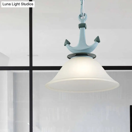 Nursery Hanging Lamp With Simple Dimpled Glass Shade - 1-Light Down Lighting In Black/Blue 6/13 W