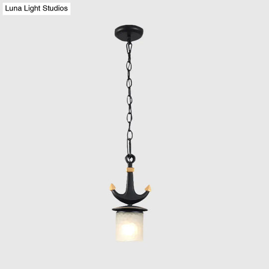 Nursery Hanging Lamp With Simple Dimpled Glass Shade - 1-Light Down Lighting In Black/Blue 6/13 W