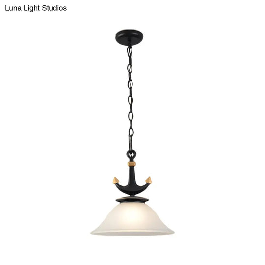 Nursery Hanging Lamp With Simple Dimpled Glass Shade - 1-Light Down Lighting In Black/Blue 6/13 W