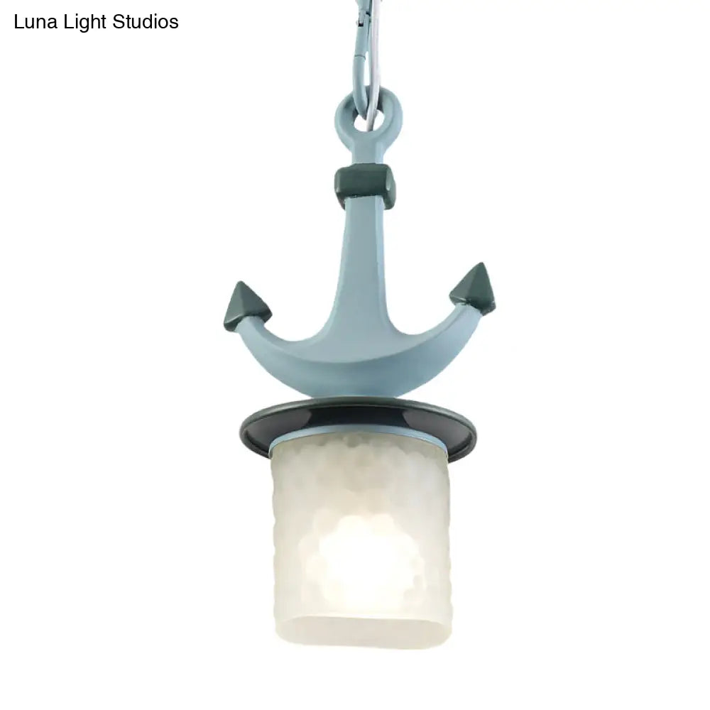 Nursery Hanging Lamp With Simple Dimpled Glass Shade - 1-Light Down Lighting In Black/Blue 6/13 W