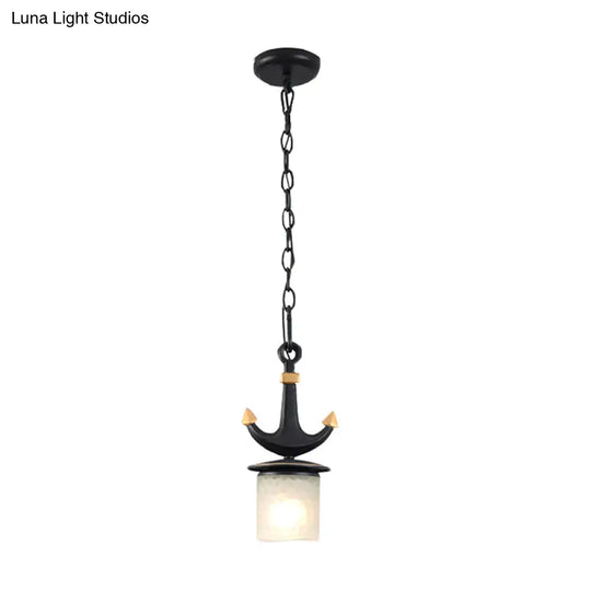 Nursery Hanging Lamp With Simple Dimpled Glass Shade - 1-Light Down Lighting In Black/Blue 6/13 W