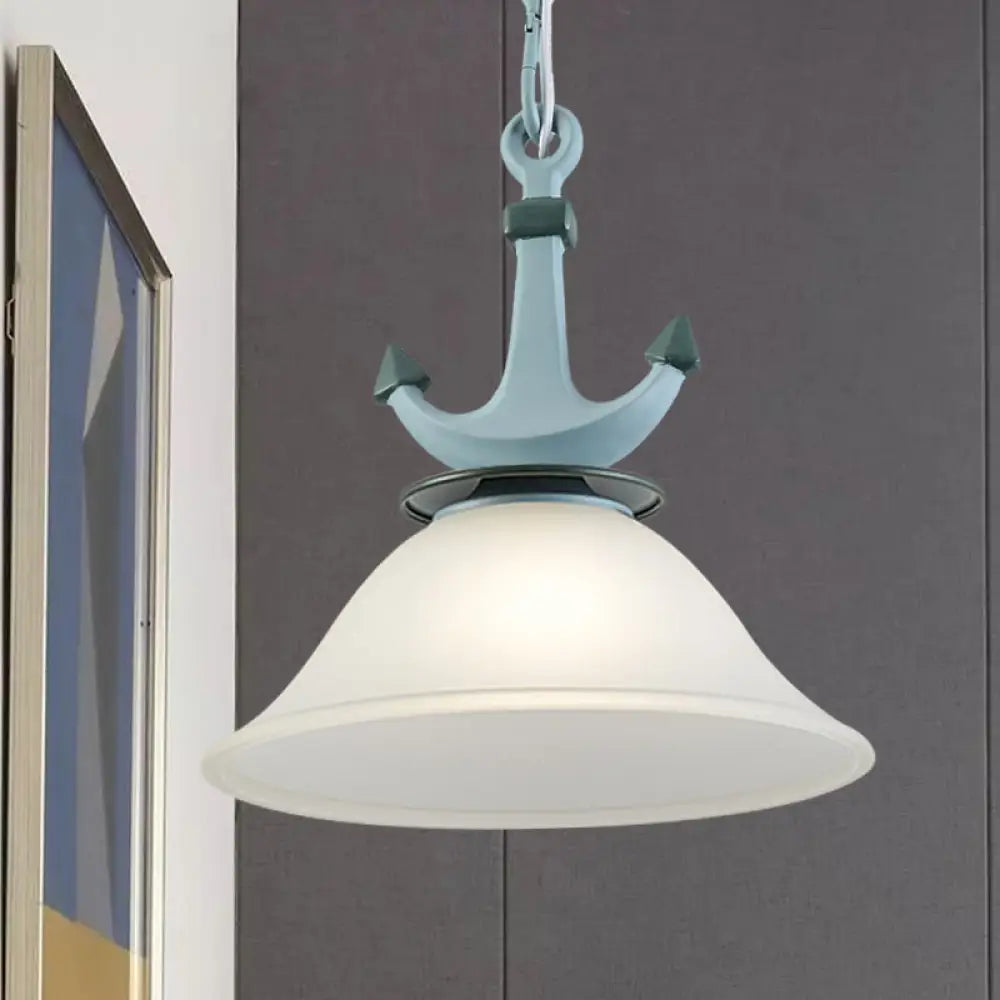 Nursery Hanging Lamp With Simple Dimpled Glass Shade - 1-Light Down Lighting In Black/Blue 6/13 W