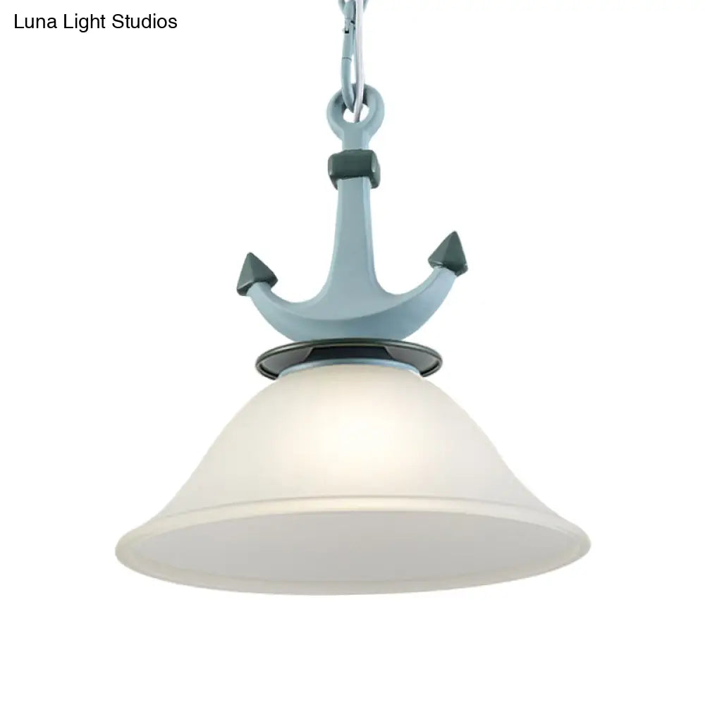 Nursery Hanging Lamp With Simple Dimpled Glass Shade - 1-Light Down Lighting In Black/Blue 6/13 W