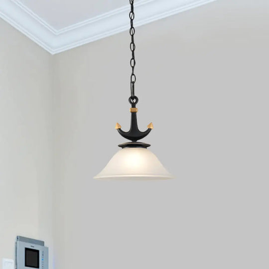 Nursery Hanging Lamp With Simple Dimpled Glass Shade - 1-Light Down Lighting In Black/Blue 6/13 W