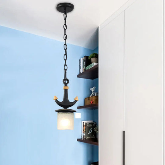 Nursery Hanging Lamp With Simple Dimpled Glass Shade - 1-Light Down Lighting In Black/Blue 6/13 W